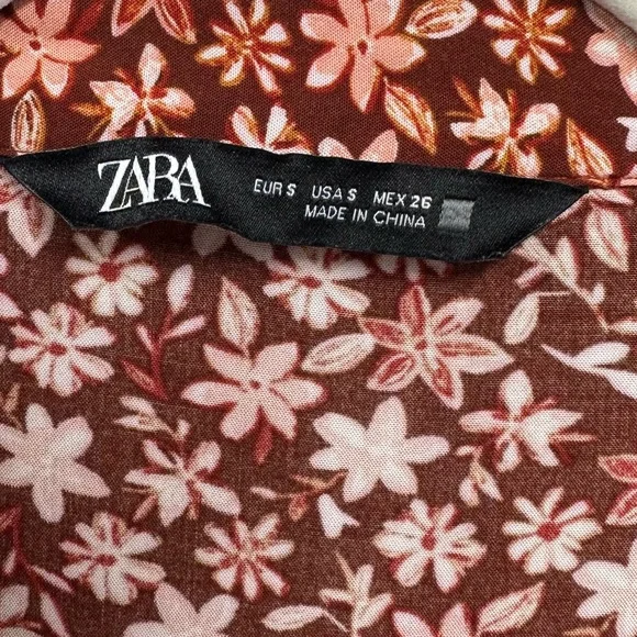 Zara • NEW • BROWN MAROON RED FLORAL PRINT BUTTONED LOOSE FIT MIDI DRESS • SMALL - Picture 9 of 11